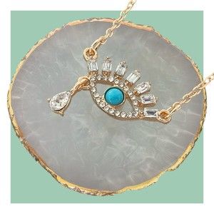 Eye of Horus Necklace Gold Plated Turquoise Pendant & Cable Chain Layer Jewelry